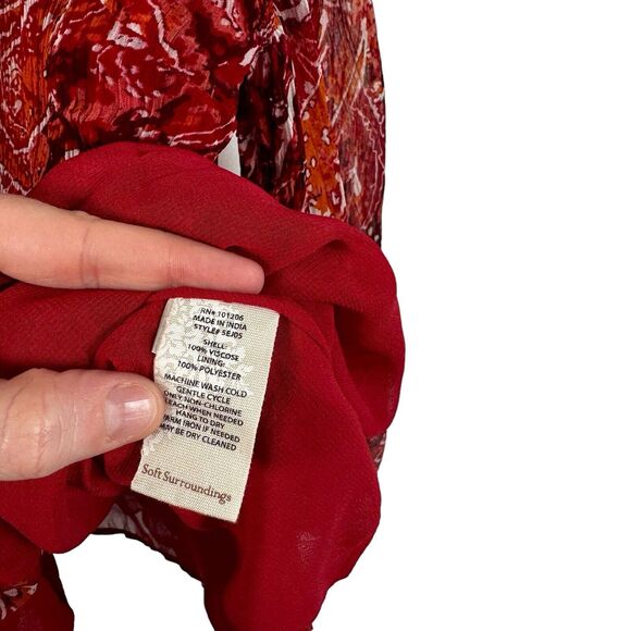 Soft Surroundings Red Paisley Long Sleeve Viscose Blouse Boho Women Plus Size 2x - Picture 4 of 5